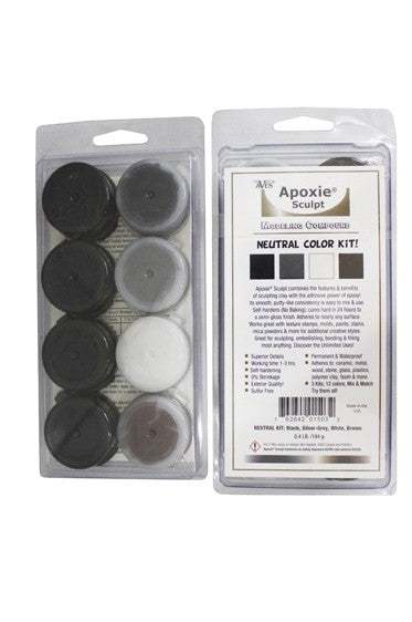Apoxie Sculpt Modeling Clay Neutral Color Kit, Black, Silver-Grey, White,  Brown